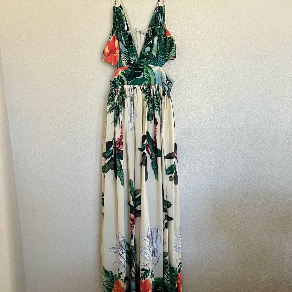 Miss Avenue Sleeveless Maxi Dress Multicolor Tropical Lined Women’s Size M NWT
